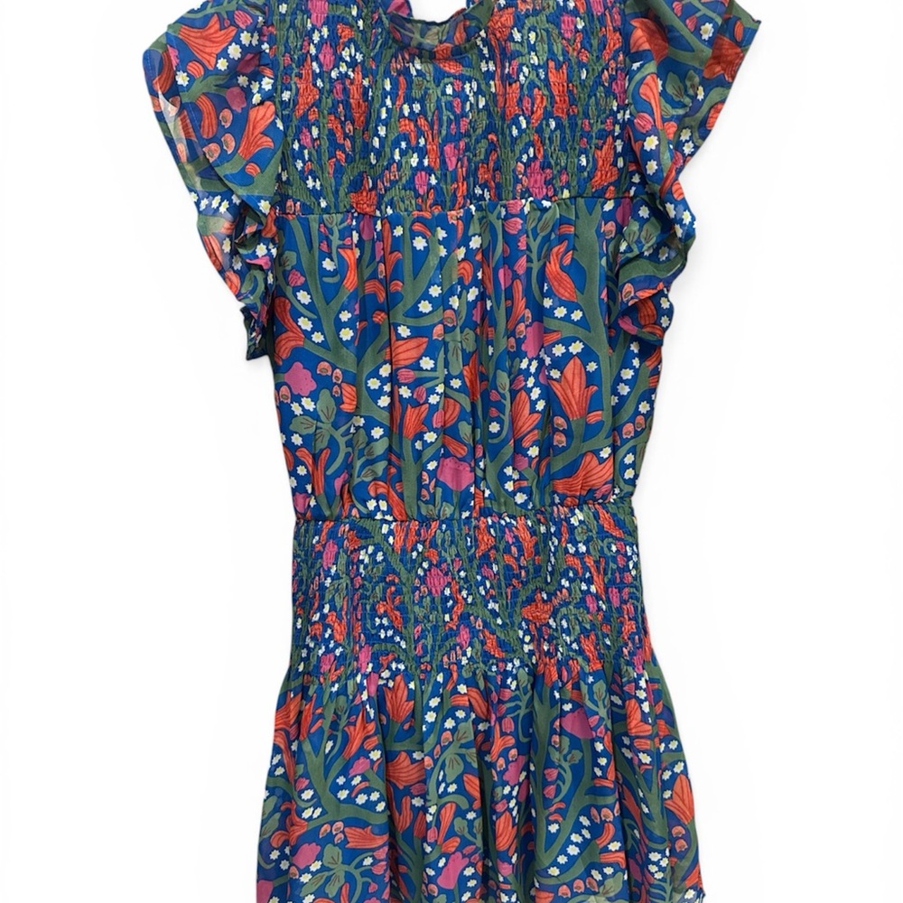 Blue Floral Smocked Waist Dress